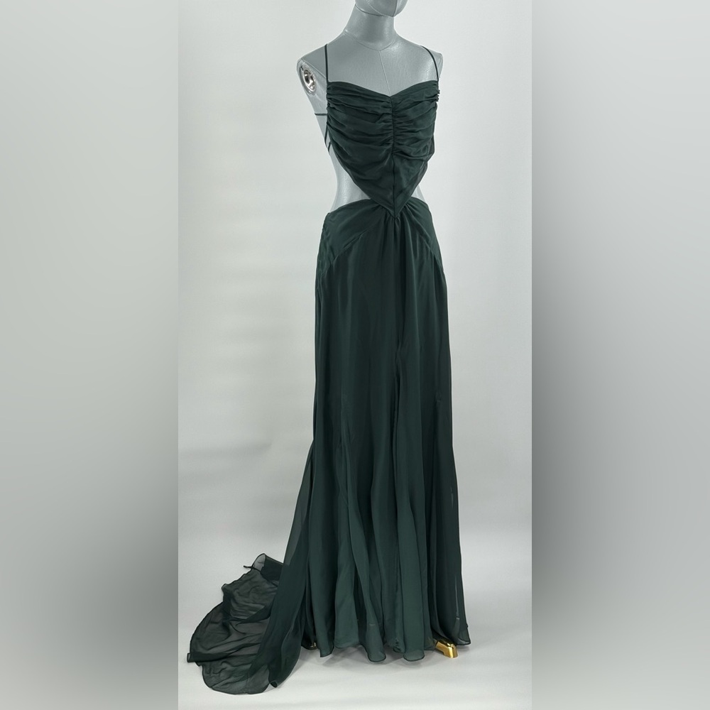 🆕 CULT GAIA 🧿 NWOT Aphea Silk Cut Out Backless Dress, Forest Green - Sz US 6